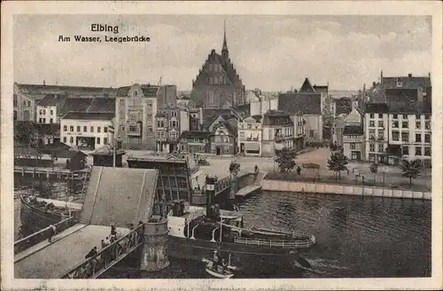 Ak Elbląg Elbing Westpreußen, Am Wasser, Leegebrücke, Hebebrücke