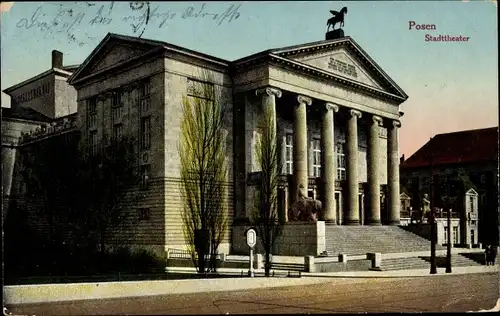 Ak Poznań Posen, Stadttheater, Straßenpartie, Teatr miejski