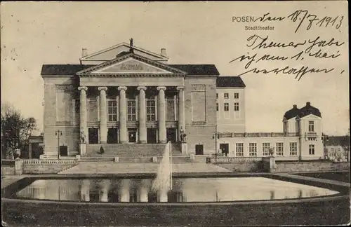 Ak Poznań Posen, Stadttheater, Fontäne, Teatr miejski