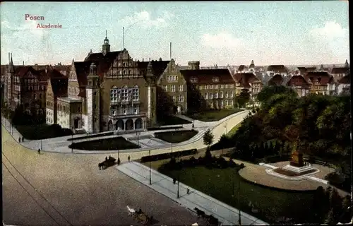 Ak Poznań Posen, Akademie, Denkmal, Straßenpartie