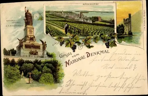 Litho Rüdesheim am Rhein in Hessen, Niederwald Nationaldenkmal, Ort