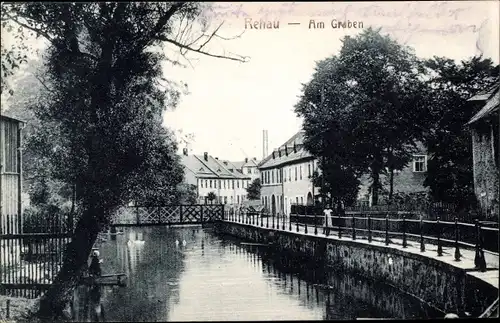 Ak Rehau im Fichtelgebirge Oberfranken, Am Graben, Wasserpartie