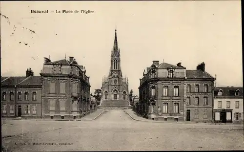 Ak Beauval Somme, La Place de l'Eglise