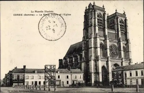 Ak Corbie Somme, La Place Thiers et l'Eglise