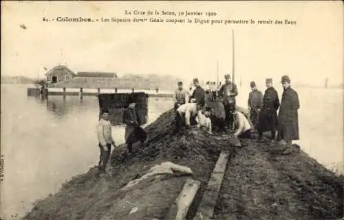 Ak Colombes Hauts de Seine, La Crue de la Seine, 30 Janvier 1910, Sapeurs du 1er Genie, Digue