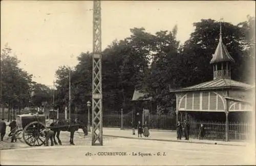 Ak Courbevoie Hauts de Seine, Le Square, Fuhrwerk der Straßenreinigung