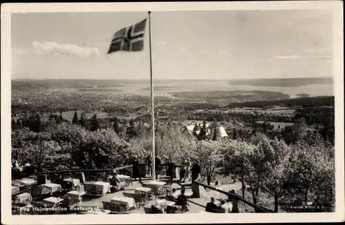 Ak Oslo Norwegen, Holmenkollen, Restaurant, Blick in die Landschaft