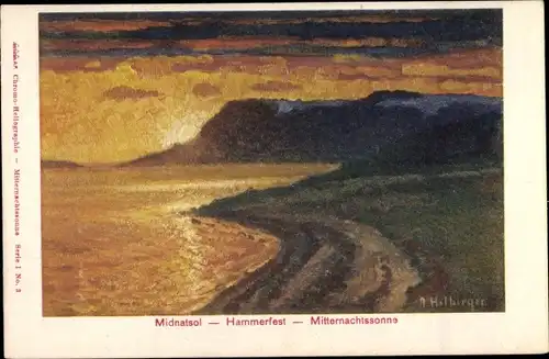 Künstler Ak Hammerfest Norwegen, Midnatsol, Mitternachtssonne