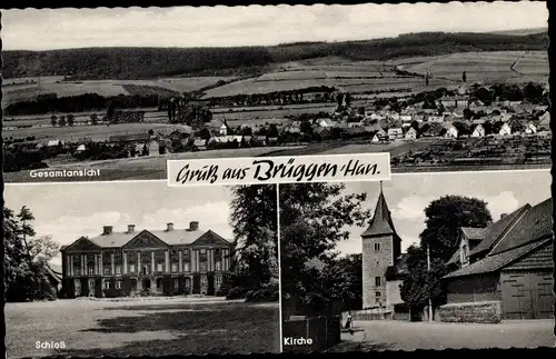 Ak Brüggen Gronau an der Leine, Schloss, Kirche, Gesamtansicht