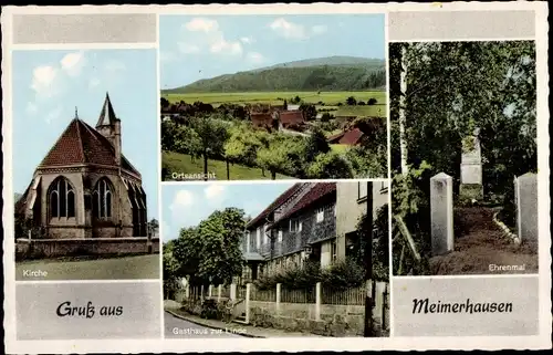 Ak Meimerhausen Freden an der Leine in Niedersachsen, Kirche, Gasthof zur Linde, Ehrenmal, Ort