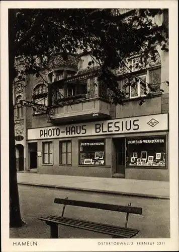 Ak Hameln in Niedersachsen, Ostertorwall 3, Photohaus Blesius, Bank