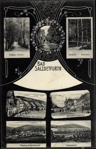 Ak Bad Salzdetfurth in Niedersachsen, Waldidyll, Marktplatz, Hauptstraße, Gradierwerke