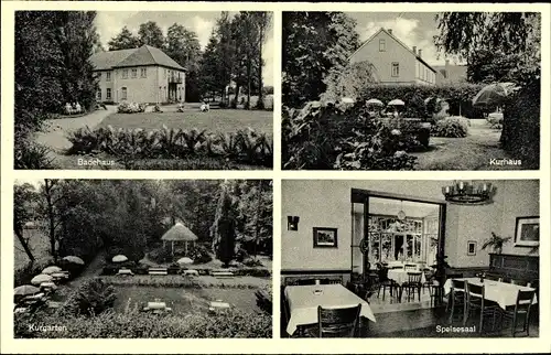 Ak Steinbeck Recke in Westfalen, Badehaus, Kurgarten, Kurhaus, Speisesaal