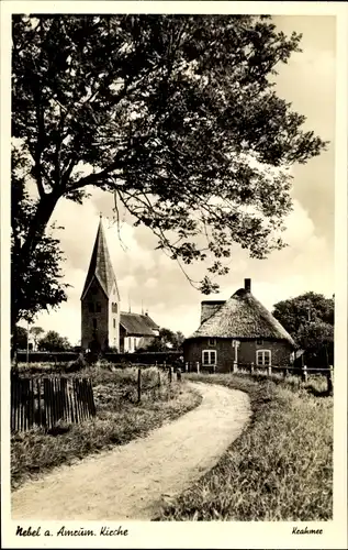 Ak Nebel auf der Insel Amrum Nordfriesland, Kirche, Straßenpartie