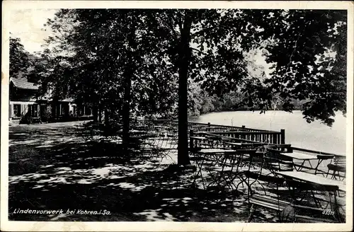 Ak Kohren Sahlis in Sachsen, Lindenvorwerk, See, Terrasse