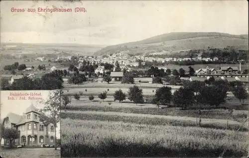 Ak Ehringshausen in Hessen, Totalansicht der Ortschaft, Bahnhofshotel