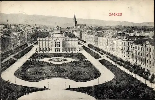 Ak Zagreb Kroatien, Teilansicht, Palast, Garten