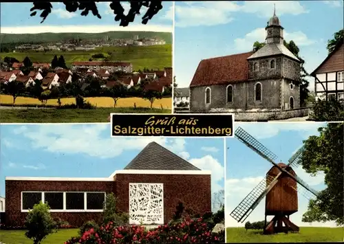 Ak Lichtenberg Salzgitter in Niedersachsen, Kirche, Windmühle, Ortsansicht