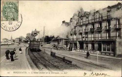 Ak Houlgate Calvados, Hôtel Imbert et la Terrasse, voies ferrées