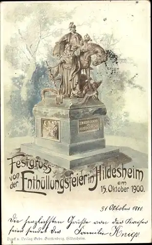 Litho Hildesheim in Niedersachsen, Denkmal, Enthüllungsfeier 15.10.1900