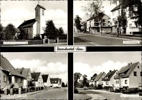 Ak Berenbostel Garbsen Niedersachsen, Stephanuskirche, Birkenweg, Straßenansichten, Siedlung
