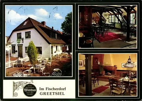 Ak Greetsiel Krummhörn in Ostfriesland, Wittbus, Im Fischerdorf, Aussen- und Innenansicht