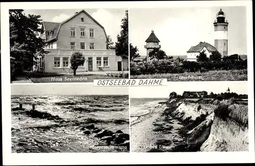 Ak Ostseebad Dahme in Holstein, Haus Seefrieden, Leuchtturm, Hohes Ufer, Meer