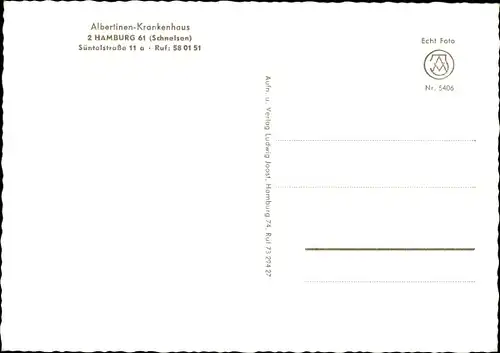 Ak Hamburg Eimsbüttel Schnelsen, Albertinen-Krankenhaus, Süntelstraße 11a