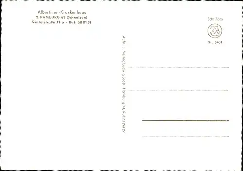 Ak Hamburg Eimsbüttel Schnelsen, Albertinen-Krankenhaus, Süntelstraße 11a