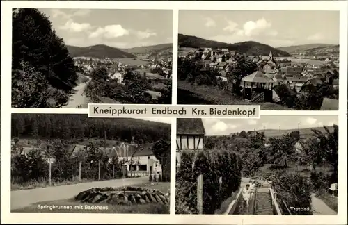 Ak Bad Endbach in Hessen, Springbrunnen Badehaus, Panorama, Tretbad