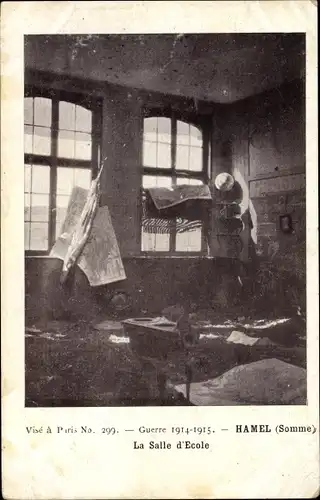 Ak Le Hamel Somme, La Salle d'Ecole, Guerre 1914-1915