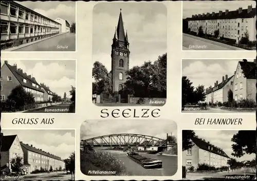 Ak Seelze in Niedersachsen, Kirche, Mittellandkanal, Straßenansichten