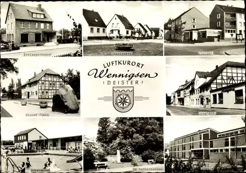 Ak Wennigsen am Deister, Postamt, Lutherdenkmal, Schule, Schwimmbad, Dicker Stein