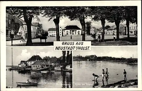 Ak Neustadt in Holstein, Marktplatz, Binnenwasser, Strandpartie