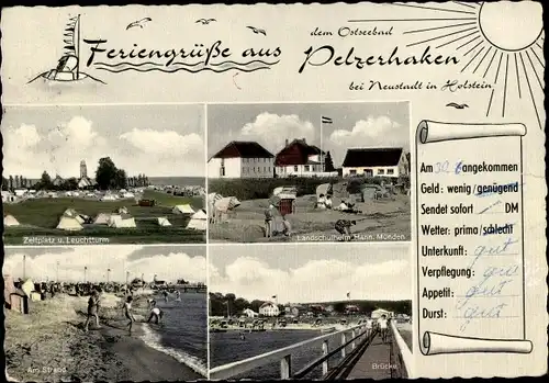 Ak Pelzerhaken Neustadt in Holstein, Brücke, Strand, Landschulheim, Zeltplatz, Leuchtturm