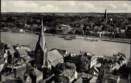 Ak Flensburg in Schleswig Holstein, Stadt aus Vogelschau