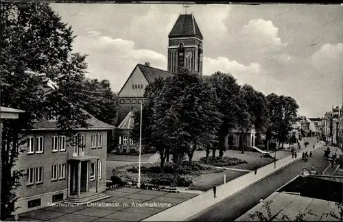 Ak Neumünster in Holstein, Christianstraße mit Anscharkirche