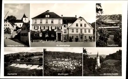 Ak Mulfingen im Hohenlohekreis, Kirche, St. Josefspflege, Jagstbrücke, St. Anna Kapelle