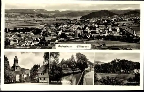 Ak Niederhone Eschwege an der Werra Hessen, Gesamtansicht, Kirche, Fürstenstein