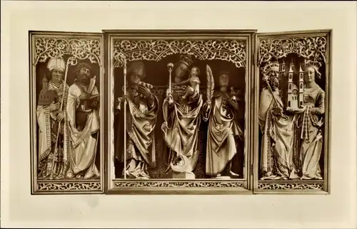 Ak Lindenhardt Creußen in Oberfranken, Figuren im Altarschrein, Kirche