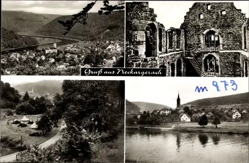 Ak Neckargerach in Baden Württemberg, Teilansicht, Ruine, Zeltplatz