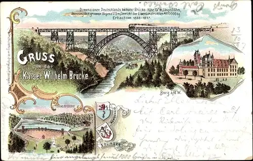 Litho Solingen in Nordrhein Westfalen, Müngstener Brücke, Talsperre, Burg an der Wupper