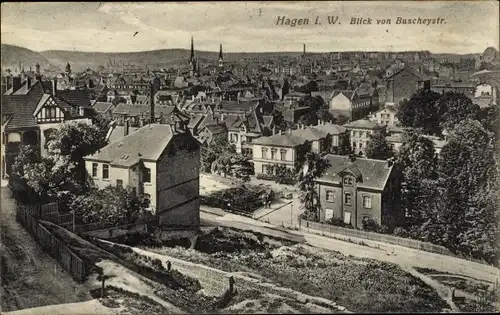 Ak Hagen in Westfalen Ruhrgebiet, Blick von Buscheystraße auf den Ort