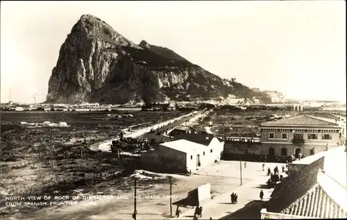 Ak Gibraltar, North view of rock, no mans land from Spanish frontier town