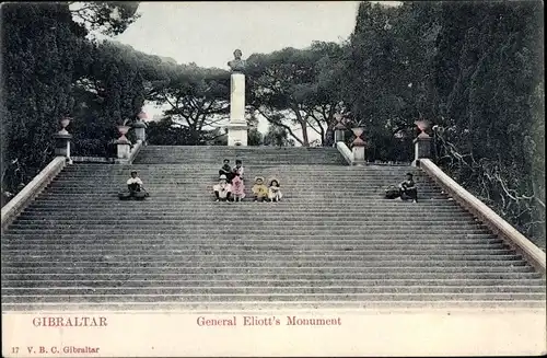 Ak Gibraltar, General Eliott's Monument, Denkmal, Freitreppe