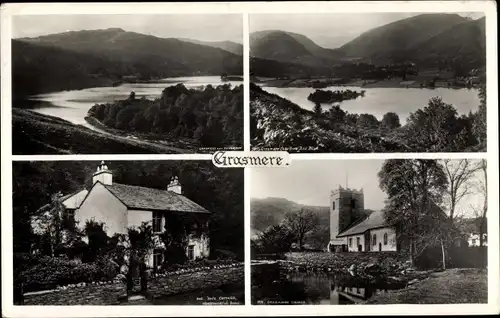 Ak Grasmere Lake District Cumbria England, Kirche, Landschaft, Gebäude