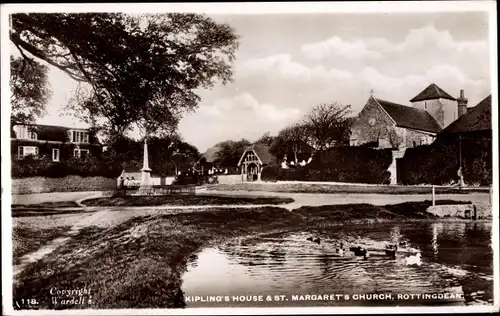 Ak Rottingdean Sussex England, Kipling's House and St. Margaret's Church