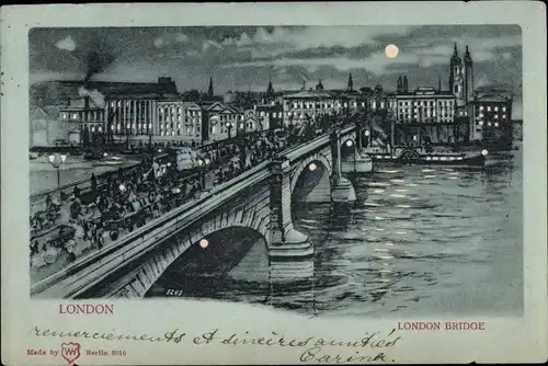 Mondschein Ak London City England, London Bridge