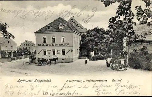 Ak Dresden Langebrück, Hauptstraße, Radebergerstraße, Gasthof, Kutsche