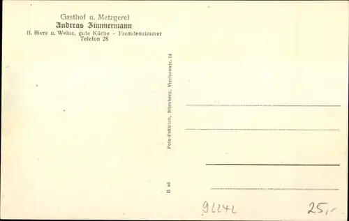 Ak Hirschau in der Oberpfalz, Gasthof und Metzgerei Andreas Zimmermann